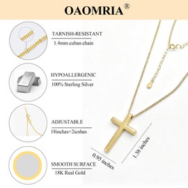 OAOMRIA 18K Gold Cross Necklace 925 Sterling Silver Chian for Women Hypoallergenic Gold Cross Pendant Christian Jewelry Catholic Religious Gift for Her Daughter