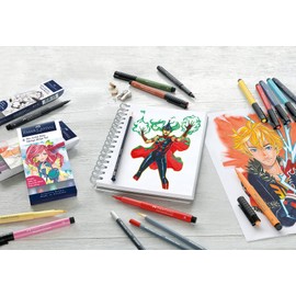 FABER-CASTELL 267191 Pitt Artist Pen Comic Illustration 3D Set, 5 Ink Pens, 3 Watercolour Pencils and Accessories, 11 Pieces