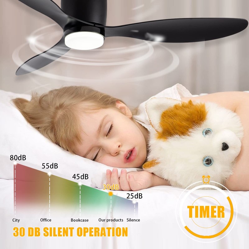 GESUM Ceiling Fan with Light, 42" Low Profile Ceiling Fan