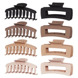 Clips de garra grandes (4,3 pulgadas) de Nicole Miller | Pack de 8 en 4 Colores con Estilos Cuadrado y Mariposa, Crema, Beige, Marrón Oscuro y Negro |