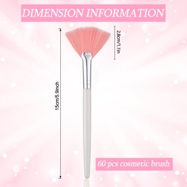 60 Pcs Fan Facial Brushes Soft Fan Facial Applicator Brushes Acid Applicator Brush Cosmetic Makeup Applicator Tools for Peel Masks Eyeshadow Mud Cream, Pink