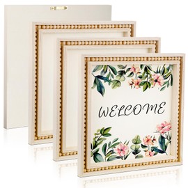 Wenqik 4 Pack Beaded Wood Canvas Panels Unfinished Wooden Blank Framed Signs Boho Style Panel Boards Square Plaques for DIY Crafts Painting Pouring Drawing Art Projects(12 x 12 Inch)