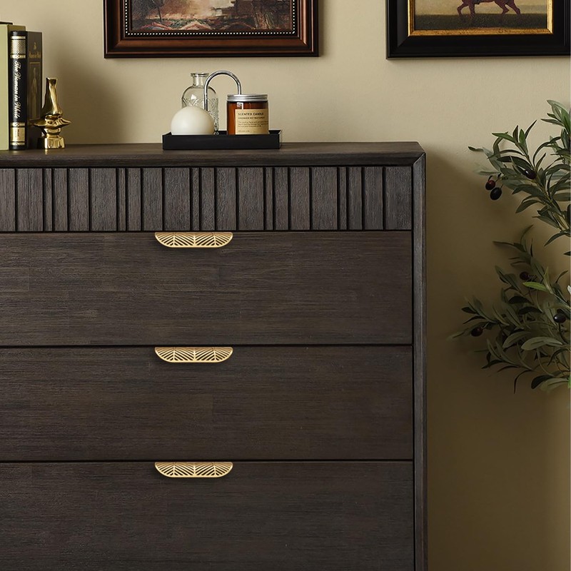 RZDEAL Solid Brass Cabinet Handles Brushed Gold Leaf Knobs and