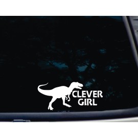 Clever Girl w Velociraptor Image - 8" x 3 1/2" die Cut Vinyl Decal/Sticker for Windows, Cars, JDM, Trucks, Bumpers, Tool Boxes, Boats, laptops - virtually Any Hard, Smooth Surface. Made in The USA