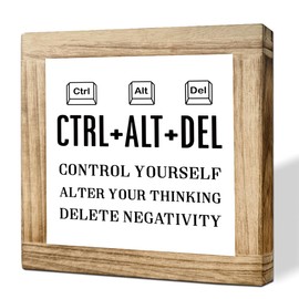 Wood Sign For Office Desk Decoration Motivational Plaque With Positive Quote Ctrl Alt Del Inspirational Gift For Coworkers Home Or Work Decoration Ctrl Control Yourself 5.9x5.9 Inch