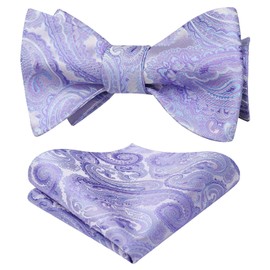 HISDERN Bow Ties for Men Purple Floral Bowties Mens Self Tie Bow Tie and Pocket Square Set Formal Tuxedo Wedding Bowtie