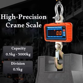 3000kg / 6600lbs Digital Crane Scale, Waterproof Industrial Scale with Remote, Rechargeable Hanging Scale Division 0.5kg with Shackle & Hook, Highly Visible LED Display