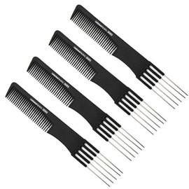 4PCS Double End Comb Carbon Lift Teasing Combs with Metal Prong Fork Combs for Women Men Professional Hair Styling Comb