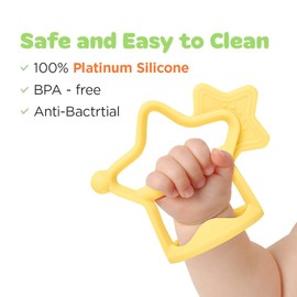MOYUUM Star Teether - 100% Silicone, Wearable Type, Baby Chew Toy, Baby Gift for Newborn, Roly Poly Toy, Silicone Teething Toys for Infant and Toddler, Bracelet Type, Pack of 1 (Yellow)
