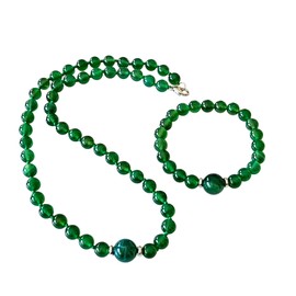 Handgefertigtes Edelstein-Perlen Schmuckset für Damen | 8-12mm Türkis Halskette & Armband Set (Grüner Achat)