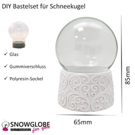 70018 DIY Snow Globe Do It Yourself with Glass Ball Polyresin Christmas white Ornaments - 65 mm Diameter