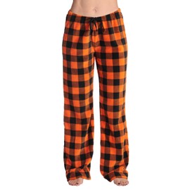 Just Love - Pantalones de pijama de felpa para mujer, Buffalo Plaid Orange Black, XL