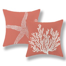 GOLIANDA Orange Starfish Pillow Covers 20x20 Inch Set of 2, Nautical Ocean Coastal Coral Throw Pillows Spring Summer Decorations Linen Pillowcase Outdoor Decor Farmhouse Cushion Case for Home Holiday
