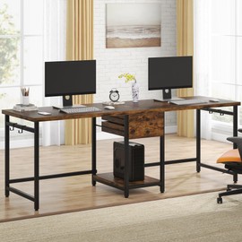 Tribesigns 79 Inch Extra Long Desk, Double Desk with 2 Drawers, Two Person Desk Long Computer Desk with Storage Shelves, Writing Table Study Desk for Home Office, Rustic Brown