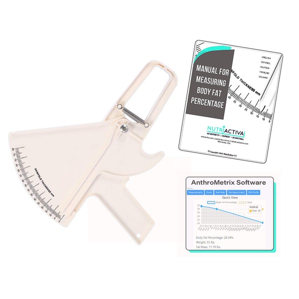 Slim Guide Skinfold Caliper with Body Fat Software and Multilingual Manual (White)