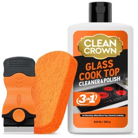3-in-1 Cooktop Cleaner Kit (8.8 Oz Cooktop Cleaner + Scrubbing Pad + Scraper), Stovetop Cleaner for Electric Top Stoves, Ceramic Cooktops & Fireplace Glass, Remove Burned on Food, Grease