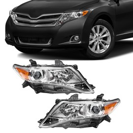 PIAOYUE- For 2009 2010 2011 2012 2013 2014 2015 2016 Toyota Venza Halogen Headlight Left Driver+Right Passenger Side 1 Pair Chrome Housing Clear Lens W/o DRL