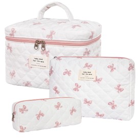 Cosmetic Bag, Quilted Cosmetic Bag for Women, Flower Makeup Bag, Travel Toilet Organiser Bag Set, Bow tie