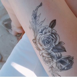 Large Black and White Rose Flower Tattoo Tattoo Sticker 5ea