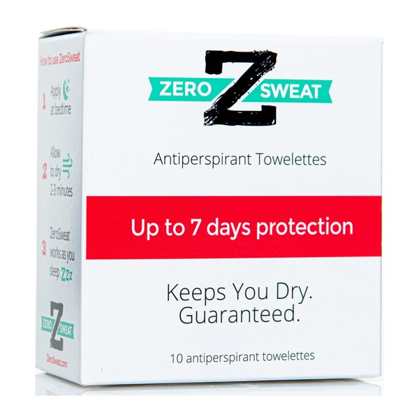ZeroSweat Antiperspirant Wipes Deodorant | Clinical Strength Hyperhidrosis Treatment - Reduces Armpit Sweat - 10 Wipes New & Improved