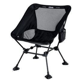 iClimb Ultralight Compact Camping Folding Beach Chair with Anti-Sinking Large Feet and Back Support Webbing (Black - Square Frame)