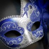Handheld Stick Mask | Feather Masquerade Mask Blue Silver