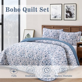 Menghomeus White Quilt Set Queen Boho Bedspread Coverlet Set 3 Pieces Lightweight Microfiber Bedding Set with 2 Pillow Shams (Queen Size, 96"x90")