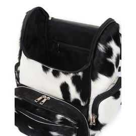 SKY-SELLER Leather Backpack Women Diaper Bag - Maternity Nappy Bag Backpack with Multiple Pockets - Cow Print Baby Diaper Bags, Black, Leather