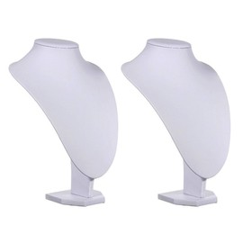 COMELYJEWEL 2pcs/pack White Pu Leather Necklace Bust Chain Holder Display Organizer Show Boutique Stand Mannequin Home Organisation, 9"(H) x 6"(W) Jewelry Storage for Girls Women