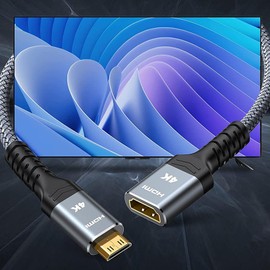 tunghey 90° Degree Left Angle Mini HDMI Male to HDMI Female Cable, Angled Mini HDMI to HDMI Adapter Cable Support 3D/4K 1080p Compatible with Laptop, Camcorder, Tablet, Projector 20CM (Left Angle)