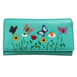 Mala Leather Butterflies & Flowers Floral Matinee Purse RFID Protection - Sophia (Turquoise)