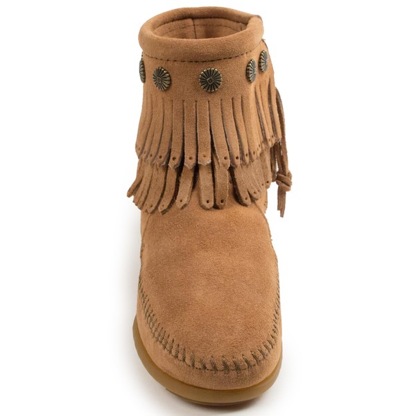Minnetonka Women's Double Fringe Side Zip Boot,Taupe,11 M US