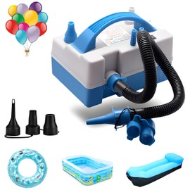 TECHSHARE Electric Balloon Pump, Double Nozzle Balloons Pump, Quick Inflation/Deflation Electric Air Pump Suitable for Balloons, Swimming Pool, Paddling Pool, Blow Up Mattress, Airbed, etc(AC220-240V 600W)