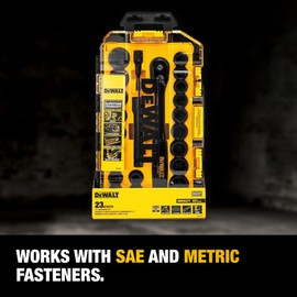 DEWALT Impact Socket Set with Ratchet, Metric/SAE, 1/2" Drive, 23-Piece Set with Case (DWMT74739)﻿ ﻿