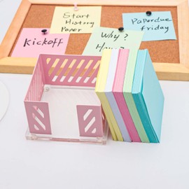 NatSumeBasics Pink Sticky Note Holder with 500 Colorful Note Pads, Clear Acrylic Metal Post Note Dispenser Non Sticky Memo Pads for Desk Organizers Accessories (Colorful)