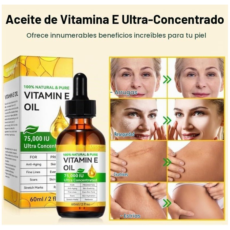 Aceite de Vitamina E para Masaje Corporal, 75000 UI, Orgánico,