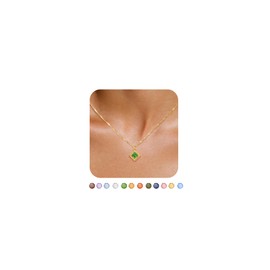CHESKY Dainty Birthstone Necklace for Women, Trendy Gold Diamond Necklaces for Women 14K Gold Plated Hypoallergenic Simple Blue Emerald Green Cubic Zirconia Pendant Necklace Womens Jewelry
