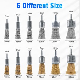 Rocaris 36 Pcs Wire End Brush for Drill with 1/4-Inch Shank, 6 Sizes Brass Coated & Carbon Steel Wire Drill Brush Set for Removal of Rust Corrosion Paint