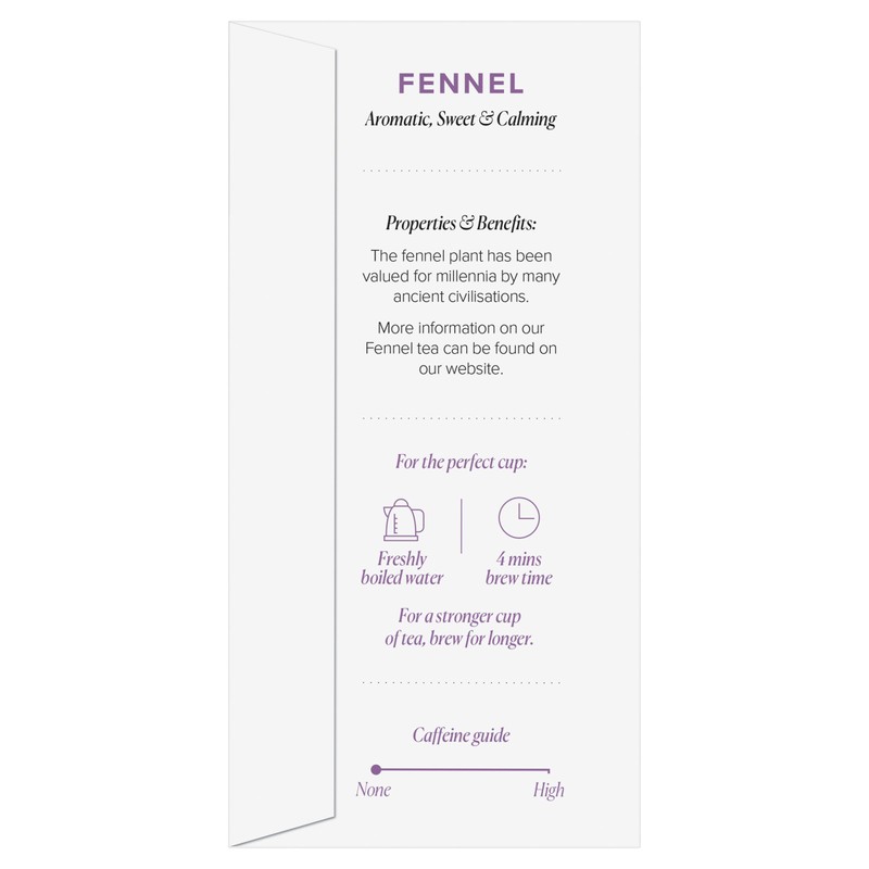 96° Fennel Tea - 20 Pyramid Tea Bags, Individually Wrapped,