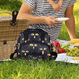 AUUXVA Insulated Lunch Bag Box for Women Cute Frog Reusable Lunch Box Cooler Tote Bag for Adult Lunch Container for work Picnic (Black Cat)