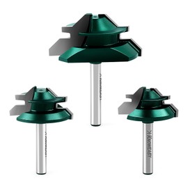 Knoweasy 45 Degree Lock Miter Router Bit Set with 1/4 Inch Shank, 3-Piece for Woodworking Projects, Includes 1/2, 5/8 and 3/4 Inch Cutting Heights, Precision Joinery Tool for Strong Miter Joints