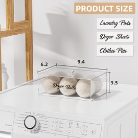 Dryer Ball Holder for Laundry Room ,Acrylic Dishwasher Pods Container with Lid,Dryer Balls Dispenser,Laundry Room Organization and storage Box for Laundry Pods,Clips,Dryer Balls and Sheets (No Balls)