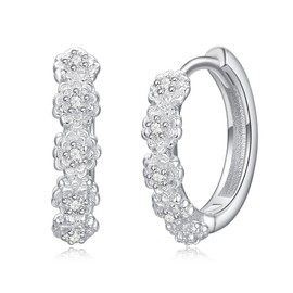 KINGWHYTE Lotus Hoop Earrings 925 Sterling Silver Flower Earrings Hypoallergenic Small Lotus Huggie Earrings Birthday Christmas Jewellry Gifts for Women Girls