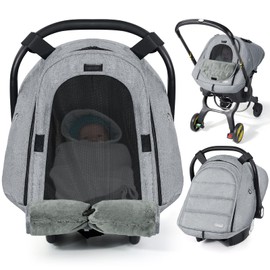 Orzbow Winter Car Seat Cover Baby | Waterproof Infant Carseat Cover Compatible with Doona Car Seats and Strollers, Breathable Baby Carseat Canopy, Baby Winter Essentials, Light Grey