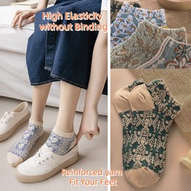 Calcetines florales clásico para mujer, calcetines de tobillo de corte bajo, para mujer, calcetines casuales de algodón, regalos para mujeres (4/5/6/7/8/10 pares), 10 pares de combo azul, 9