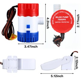 Landhoow Bilge Pump 12V with Float Switch Bilge for Boats DC 12V 24V 32V Portable Marine Electric Boat Water Pump(750 Gph)