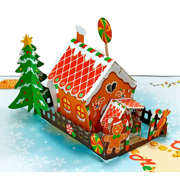 CUTPOPUP Gingerbread House - Carte de Noël Pop Up, 15x20cm, Carte Noel 3D (Gingerbread House)