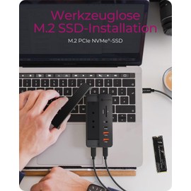 ICY BOX IB-DK4072M-CU31 10-in-1 USB-C Docking Station with M.2 NVMe SSD Bay, HDMI 4K @ 60Hz, 100W Power Delivery, Gigabit LAN, Card Reader, Audio, Aluminium