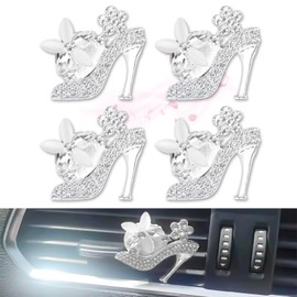 x xotic tech 4Pcs Crystal Air Vent Clip, Rhinestone High Heel Shoe Air Fresheners Conditioning Outlet Clips Car Cute Bling Interior Decoration Valentine's Day Gifts for Her Girlfirend Women