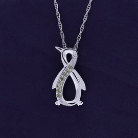AFFY Simulated Green Peridot Penguin Infinity Pendant Necklace in 14K White Gold Over Sterling Silver